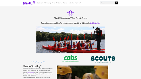 Screenshot of the 32nd Warrington West (St Philips Westbrook) Scout Group website