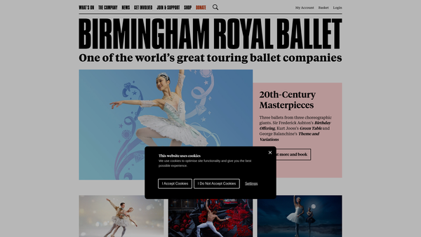Screenshot of the Birmingham Royal Ballet website