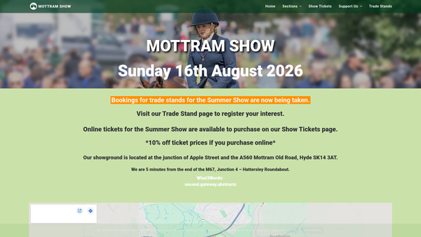Screenshot of the Mottram And District Agricultural Society website