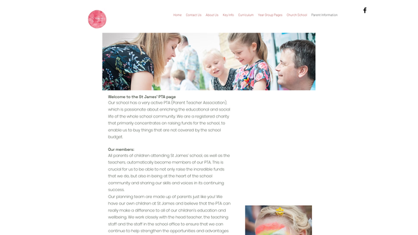 Screenshot of the St James' Primary School Parent Teacher Association website