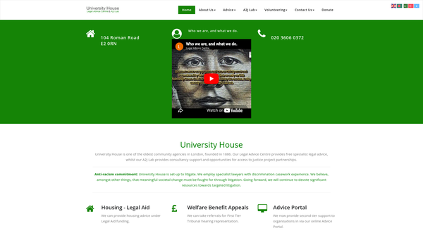 Screenshot of the The Legal Advice Centre(university House) website