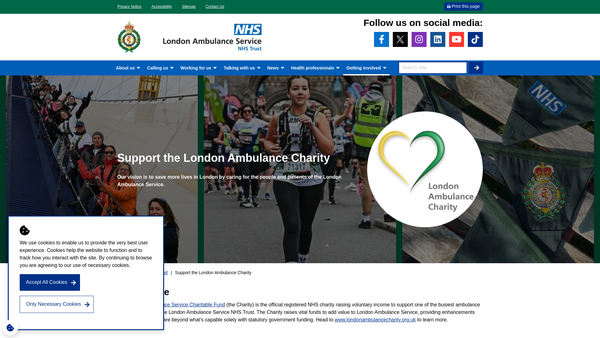Screenshot of the London Ambulance Service Charitable Fund website