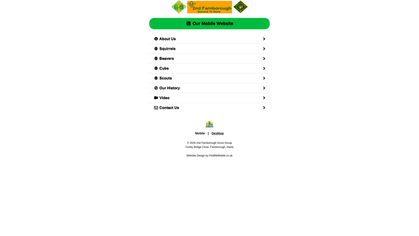 Screenshot of the 2nd Farnborough Scout Group website