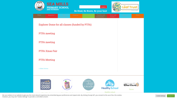 Screenshot of the Sea Mills Primary School PTFA (Friends Of Sea Mills Schools) website