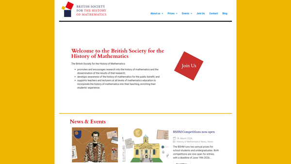 Screenshot of the The British Society For The History Of Mathematics website
