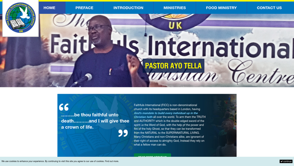Screenshot of the The Faithfuls International Christian Centre website