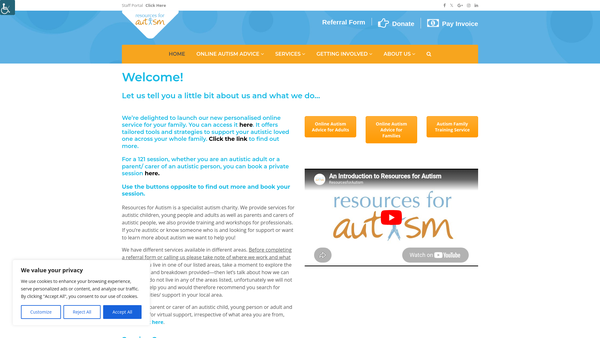 Screenshot of the Resources For Autism website