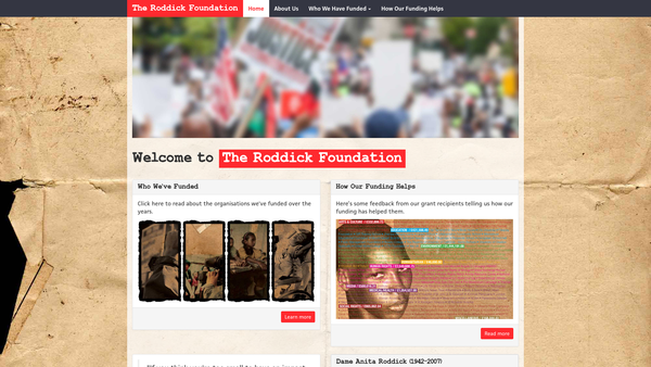 Screenshot of the The Roddick Foundation website