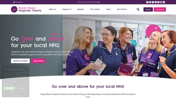 Screenshot of the Royal Devon University Healthcare NHS Foundation Trust Charity website