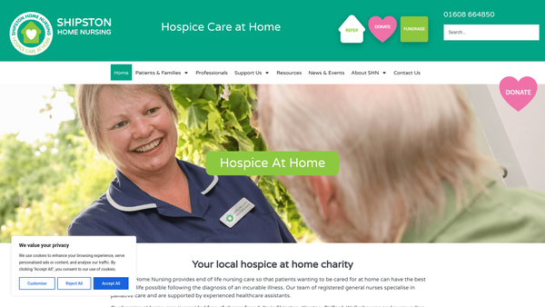 Screenshot of the Shipston Home Nursing website