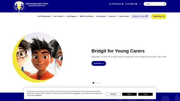 Screenshot of the Northamptonshire Carers website