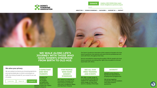 Screenshot of the Down's Syndrome Association website