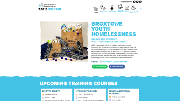 Screenshot of the Broxtowe Youth Homelessness website