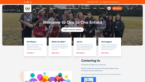Screenshot of the One To One (Enfield) website