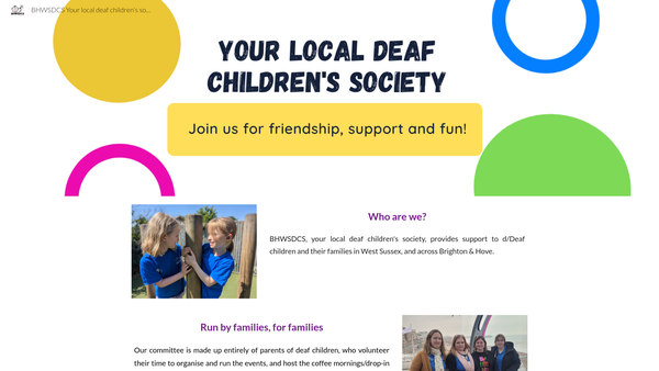 Screenshot of the Brighton Hove And West Sussex Deaf Children's Society website