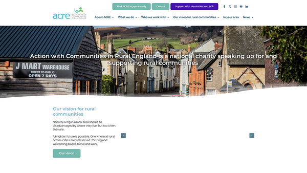 Screenshot of the Action With Communities In Rural England (Acre) website