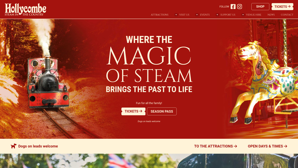 Screenshot of the The Hollycombe Working Steam Museum Limited website