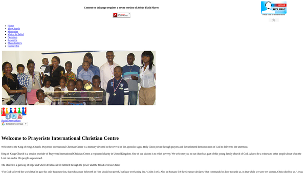 Screenshot of the The Prayerists International Christian Centre website