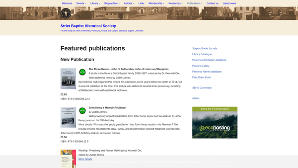 Screenshot of the The Strict Baptist Historical Society website