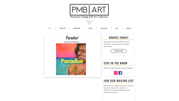 Screenshot of the Pembroke College Oxford Jcr Art Collection Fund website