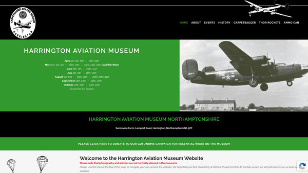 Screenshot of the Harrington Aviation Museum Society website