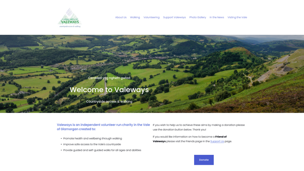 Screenshot of the Valeways website