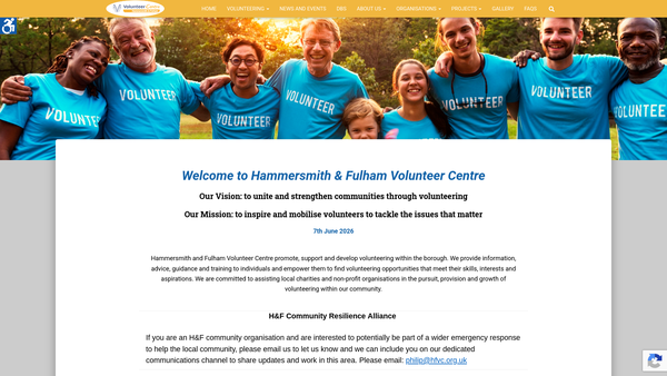 Screenshot of the Hammersmith And Fulham Volunteer Centre website