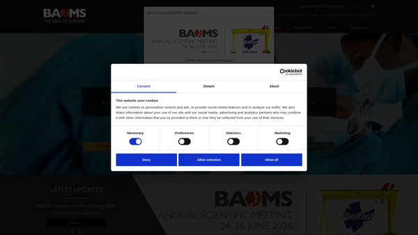 Screenshot of the British Association Of Oral And Maxillofacial Surgeons website