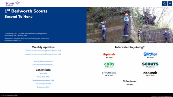 Screenshot of the 1st Bedworth Scout Group website