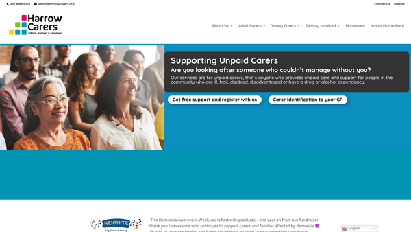 Screenshot of the Harrow Carers website