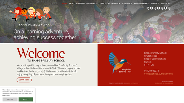 Screenshot of the Snape School Parent And Staff Association website