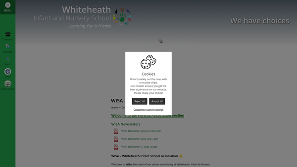 Screenshot of the Friends Of Whiteheath Infant School Association website