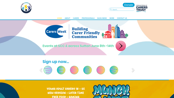 Screenshot of the Sutton Carers Centre Charity Company website