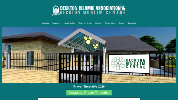 Screenshot of the Beckton Islamic Association website