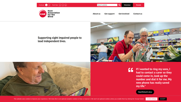 Screenshot of the Kent Association For The Blind website