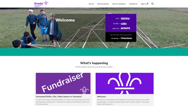 Screenshot of the 1st Hardwick And Highfields Scout Group website