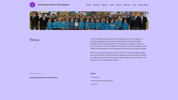 Screenshot of the 107th Derby Scout Group website