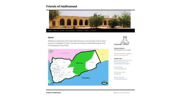 Screenshot of the Friends Of Hadhramaut website