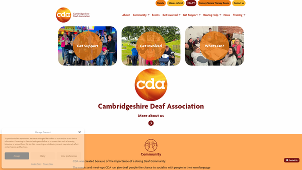 Screenshot of the Cambridgeshire Deaf Association website