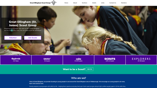 Screenshot of the Great Ellingham (St James) Scout Group website