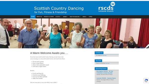 Screenshot of the Royal Scottish Country Dance Society Leicester Branch website