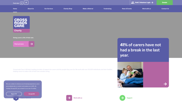 Screenshot of the Rotherham Crossroads - Caring For Carers website