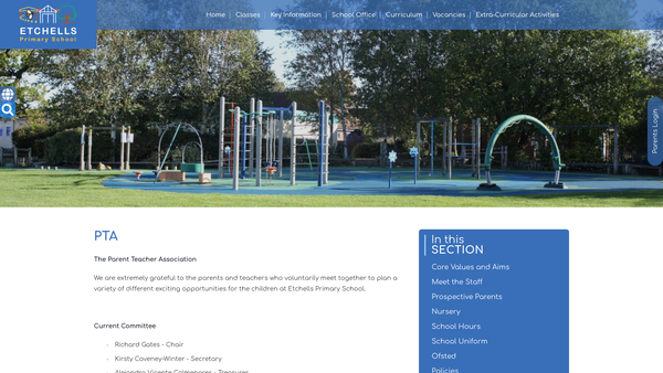 Screenshot of the The Etchells Association Membership (T.e.a.m.) website