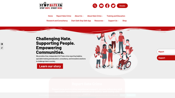 Screenshot of the Stop Hate UK website