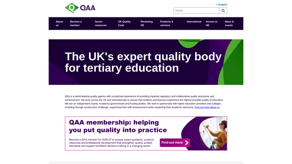 Screenshot of the The Quality Assurance Agency For Higher Education website