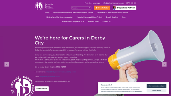 Screenshot of the Derbyshire Carers Association website