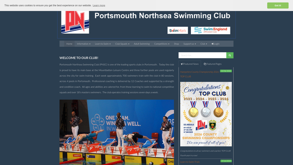 Screenshot of the Portsmouth Northsea Swim Trust Ltd website