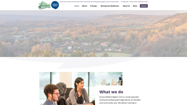 Screenshot of the Surrey Welfare Rights Unit website
