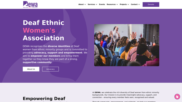 Screenshot of the Deaf Ethnic Women Association website