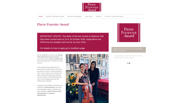 Screenshot of the Pierre Fournier Award website